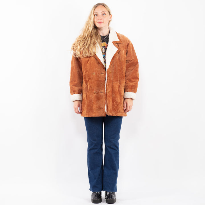Vintage 90's Women Suede Sherpa Coat in BrownA0460