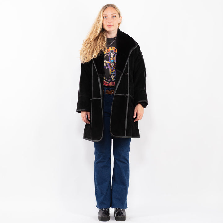 Vintage 90's Women Suede Sherpa Coat in BlackA0463