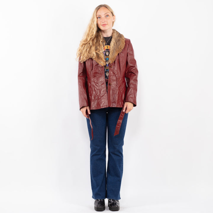 Vintage 90's Women Leather Jacket in RedA0467