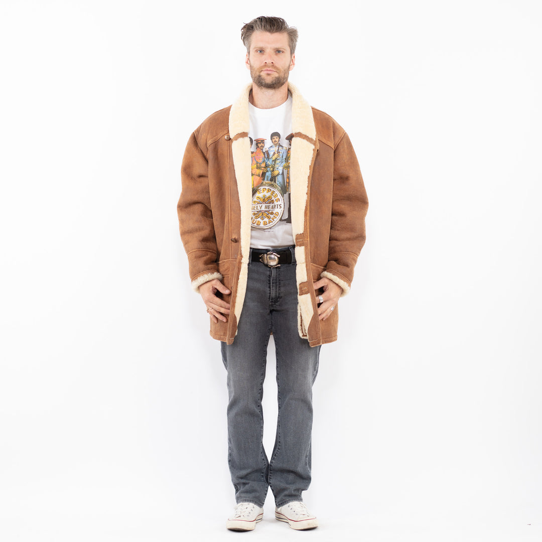 Vintage 80's Men Sheepskin Coat in BrownZ2031