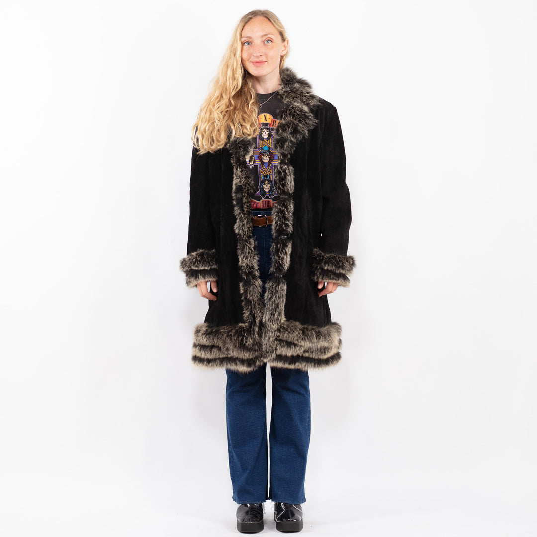 Vintage 00's Women Suede Sherpa Coat in BlackA0473