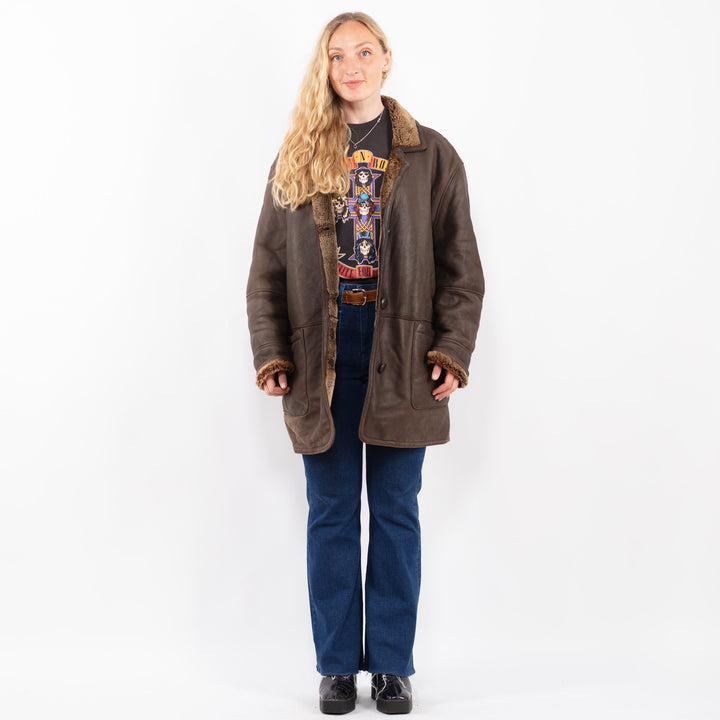 Vintage 90's Women Sheepskin Coat in BrownA0477