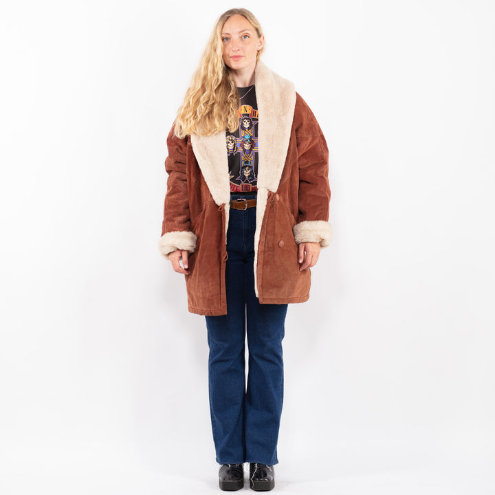 Vintage 90's Women Suede Sherpa Coat in BrownA0480