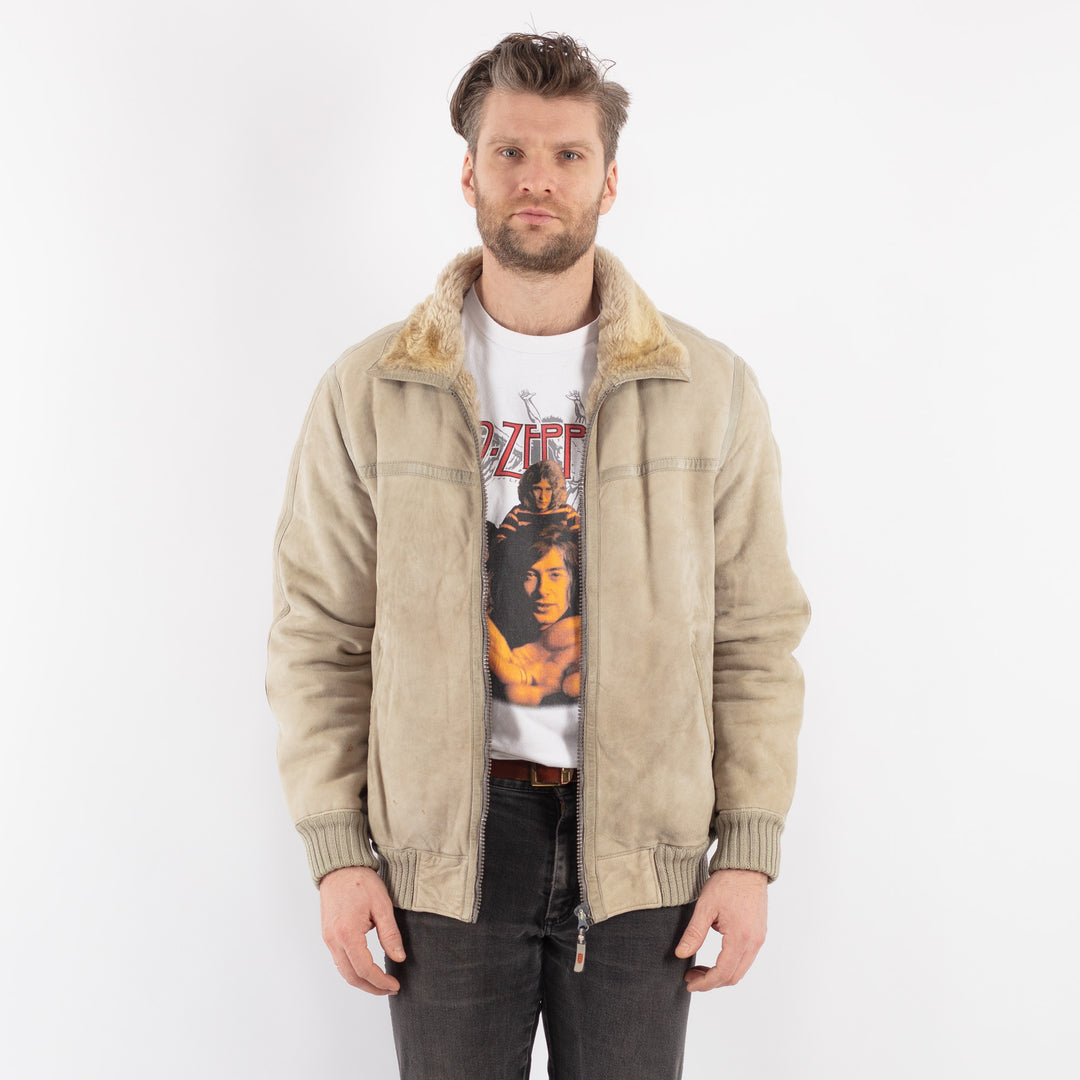 Vintage 90's Men Sheepskin Jacket in BeigeZ580