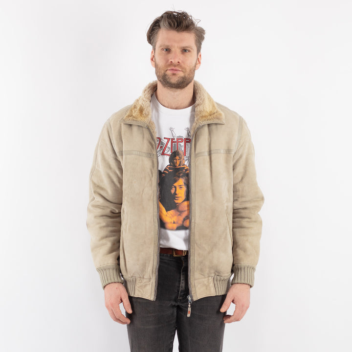Vintage 90's Men Sheepskin Jacket in BeigeZ580