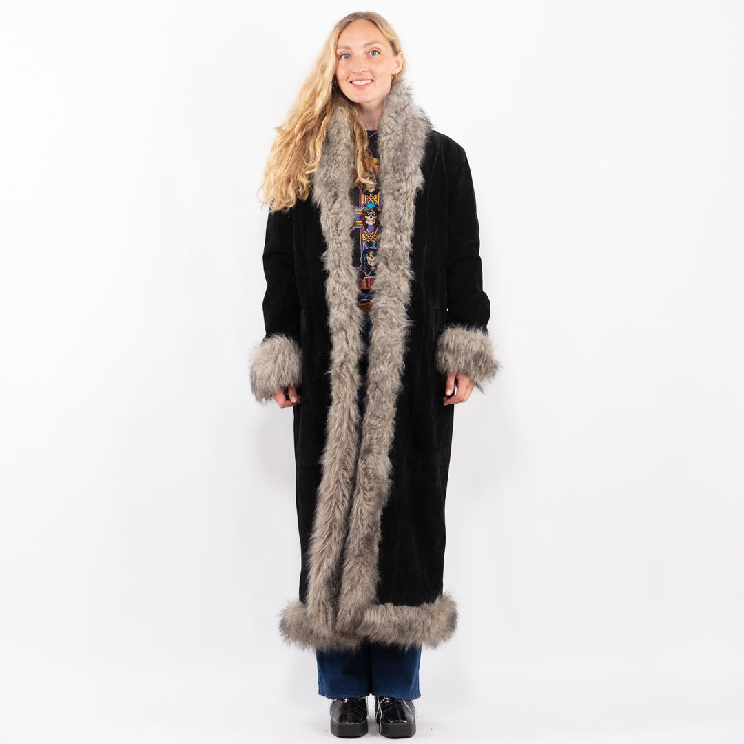Vintage 90's Women Suede Sherpa Coat in BlackA0484