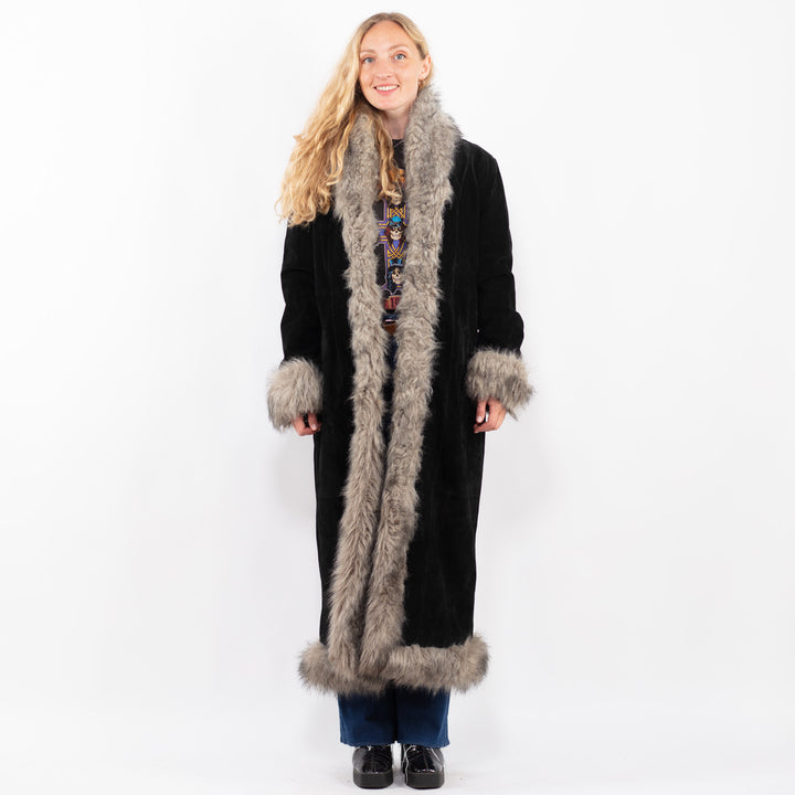 Vintage 90's Women Suede Sherpa Coat in BlackA0484
