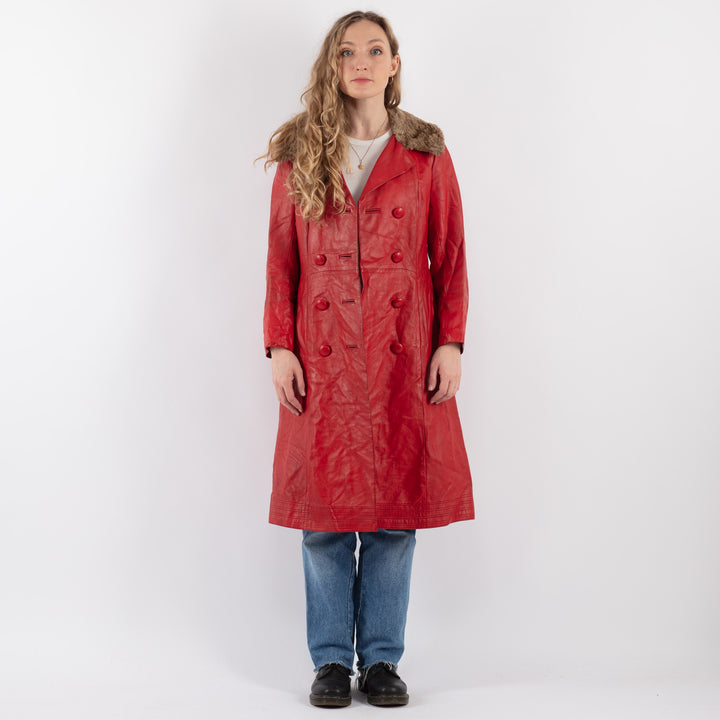 Vintage 70's Women Leather Coat in RedV9292
