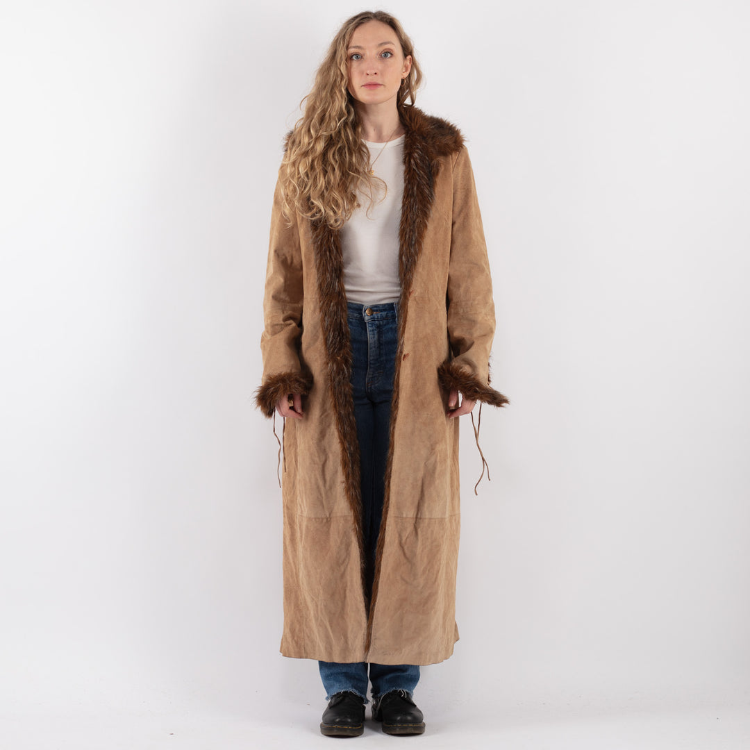 Vintage 00's Women Suede Sherpa Coat in BeigeV9312
