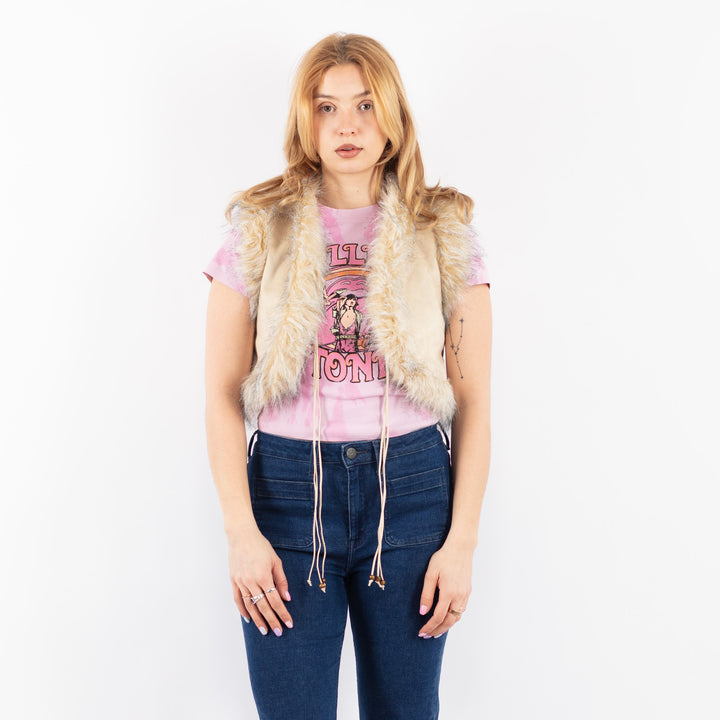 Vintage 90's Women Faux Sheepskin Vest in BeigeV9634