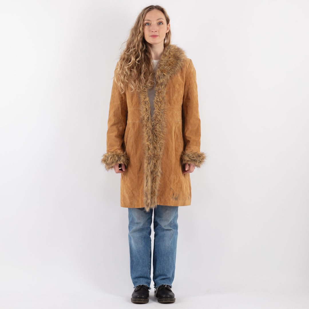 Vintage 00's Women Suede Sherpa Coat in BeigeV9316