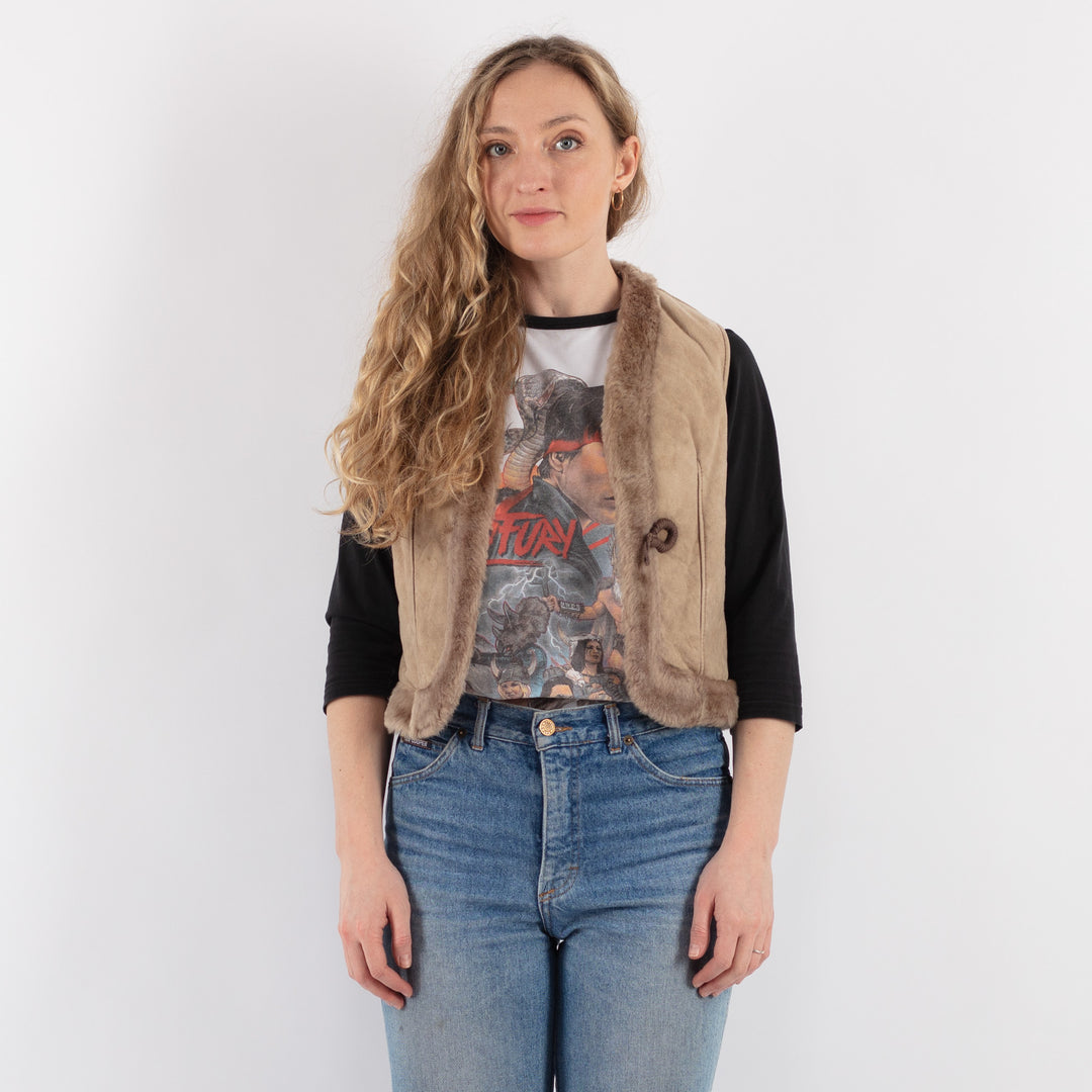 Vintage 90's Women Sheepskin Vest in BeigeV9332