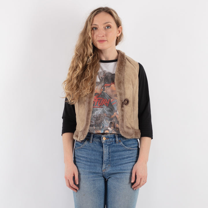 Vintage 90's Women Sheepskin Vest in BeigeV9332