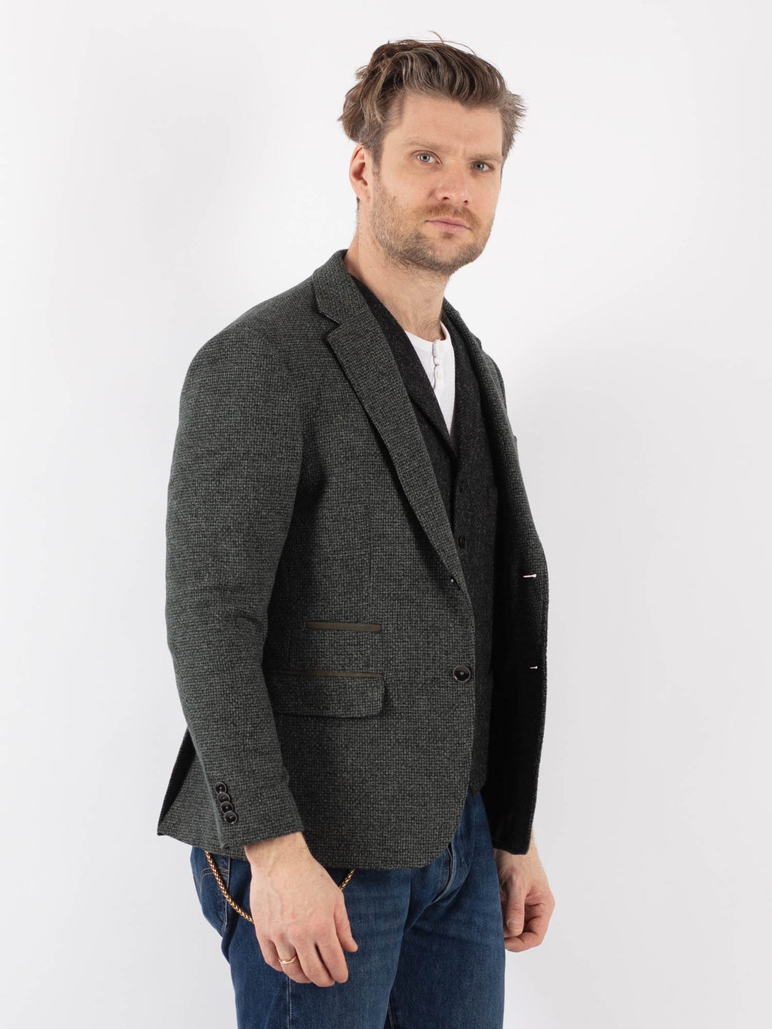 Vintage 00's Men Wool Blazer Jacket in GrayZ1189