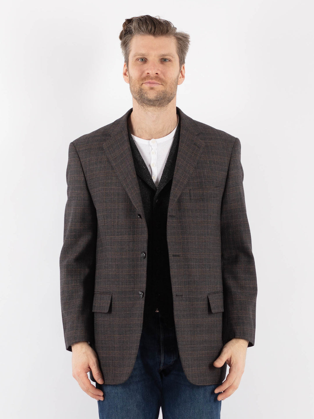Vintage 00's Men Wool Blazer in GrayZ1195