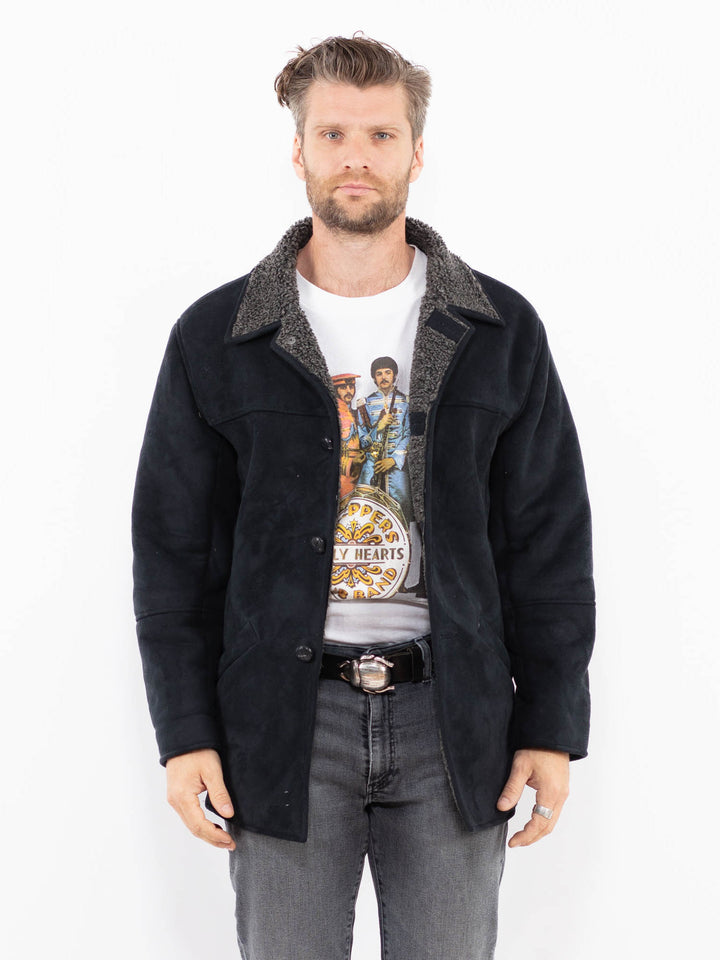 Vintage 00's Men Faux Sheepskin Jacket in GrayZ1919