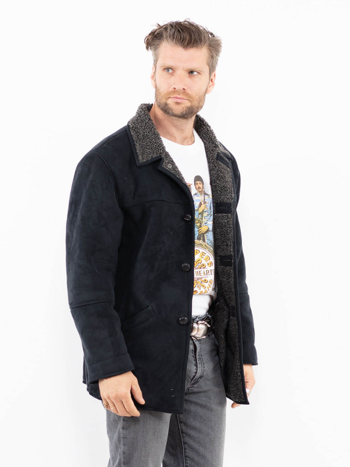 Vintage 00's Men Faux Sheepskin Jacket in GrayZ1919
