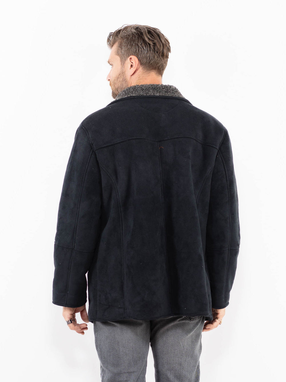 Vintage 00's Men Faux Sheepskin Jacket in GrayZ1919