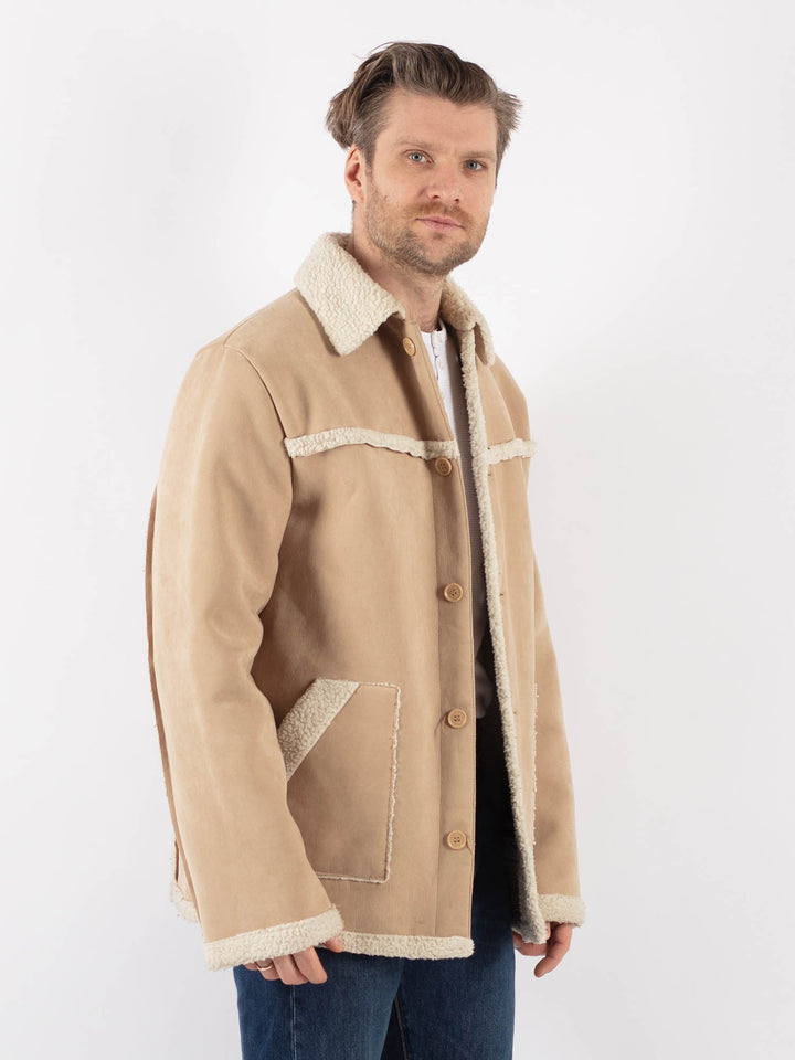 Vintage 00's Men Faux Sheepskin Coat in BeigeZ1178