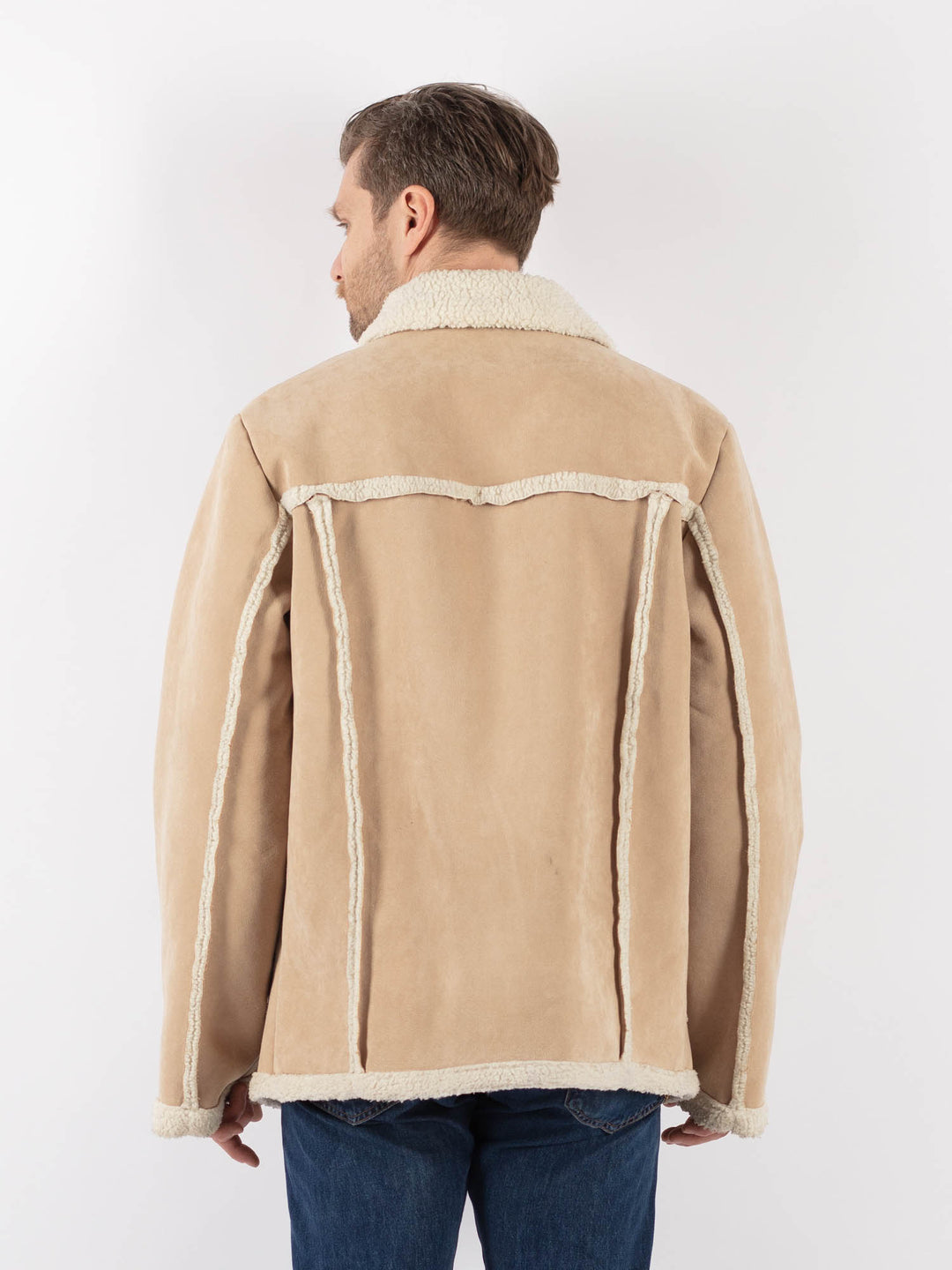 Vintage 00's Men Faux Sheepskin Coat in BeigeZ1178