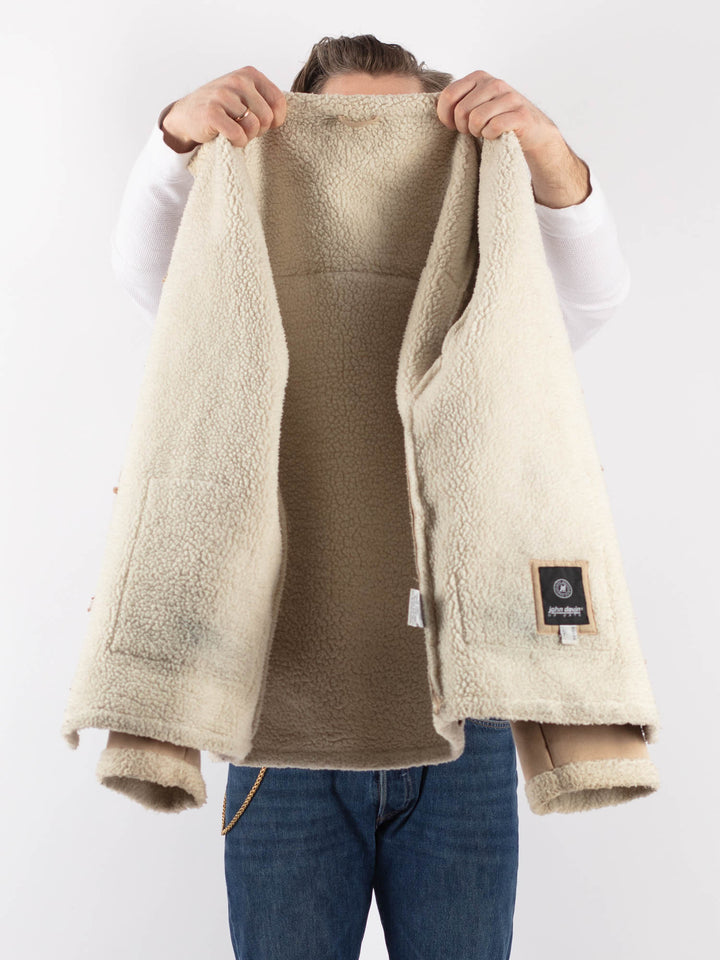 Vintage 00's Men Faux Sheepskin Coat in BeigeZ1178