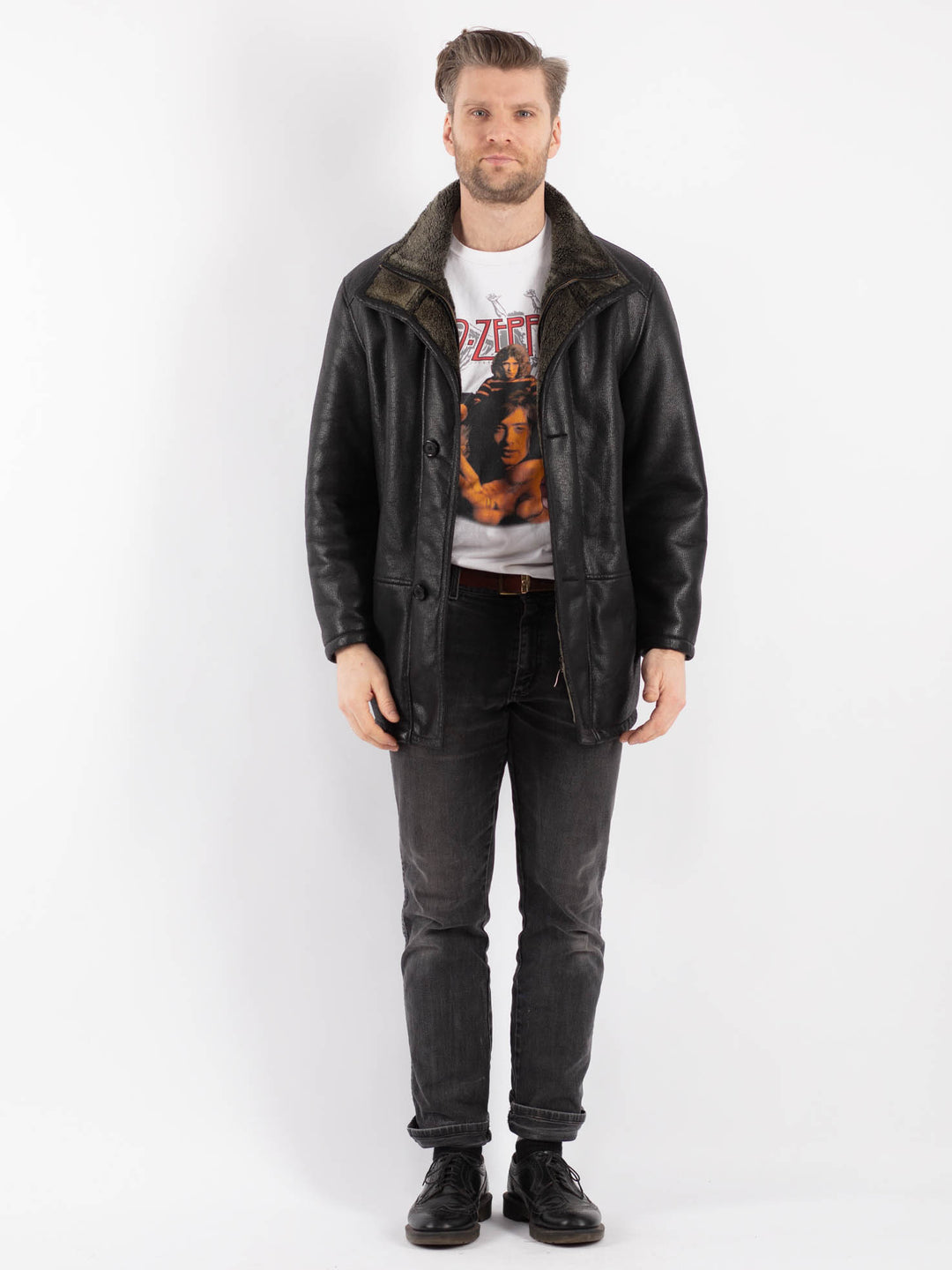 Vintage 00's Men Faux Sheepskin Coat in BlackZ459