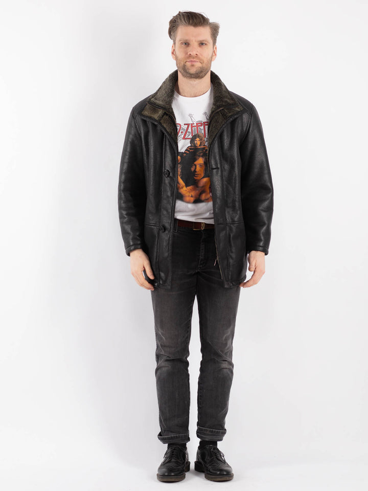 Vintage 00's Men Faux Sheepskin Coat in BlackZ459