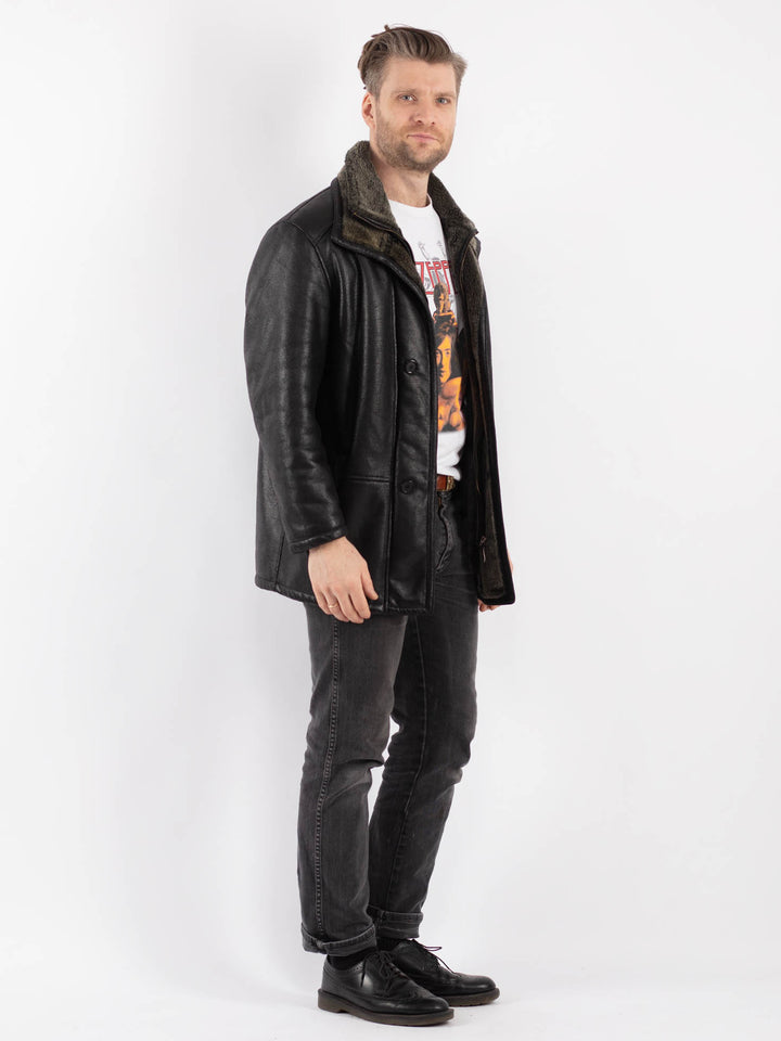 Vintage 00's Men Faux Sheepskin Coat in BlackZ459