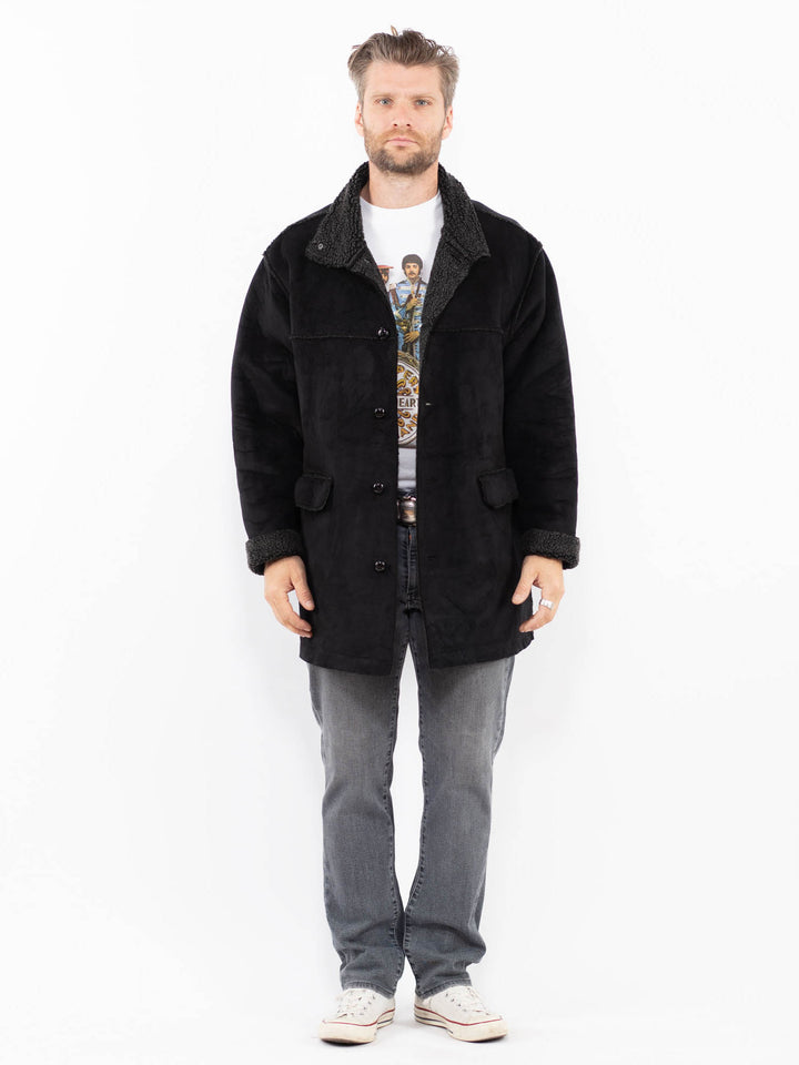 Vintage 00's Men Faux Sheepskin Coat in BlackZ2017