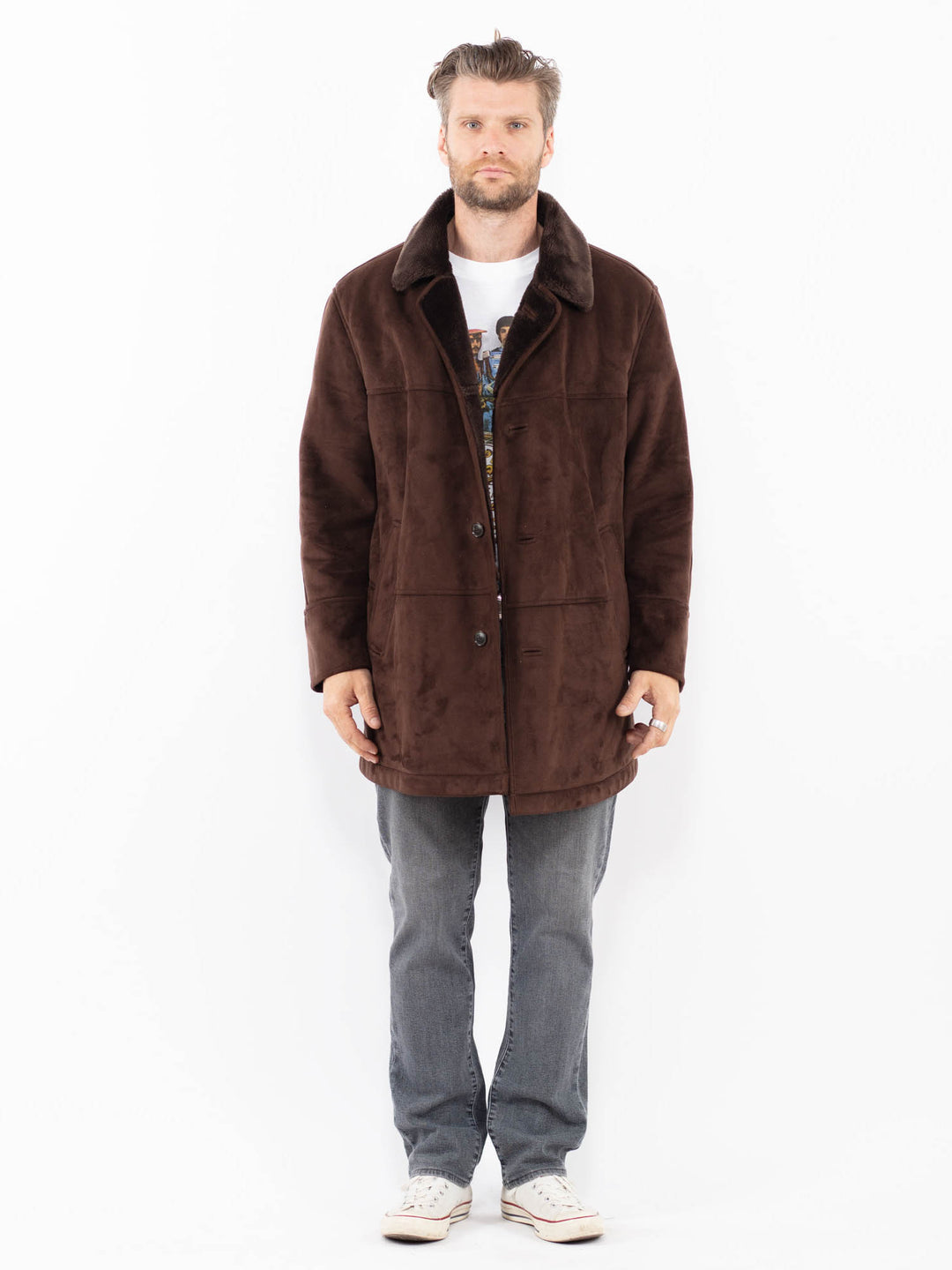 Vintage 00's Men Faux Sheepskin Coat in BrownZ2019