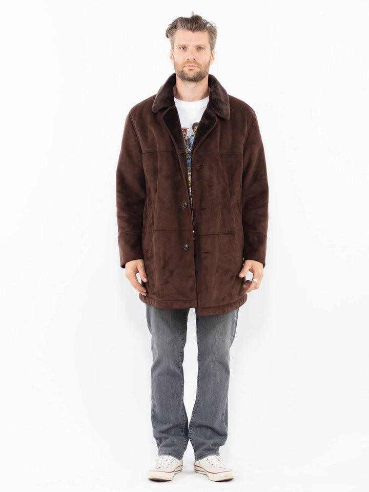 Vintage 00's Men Faux Sheepskin Coat in BrownZ2019