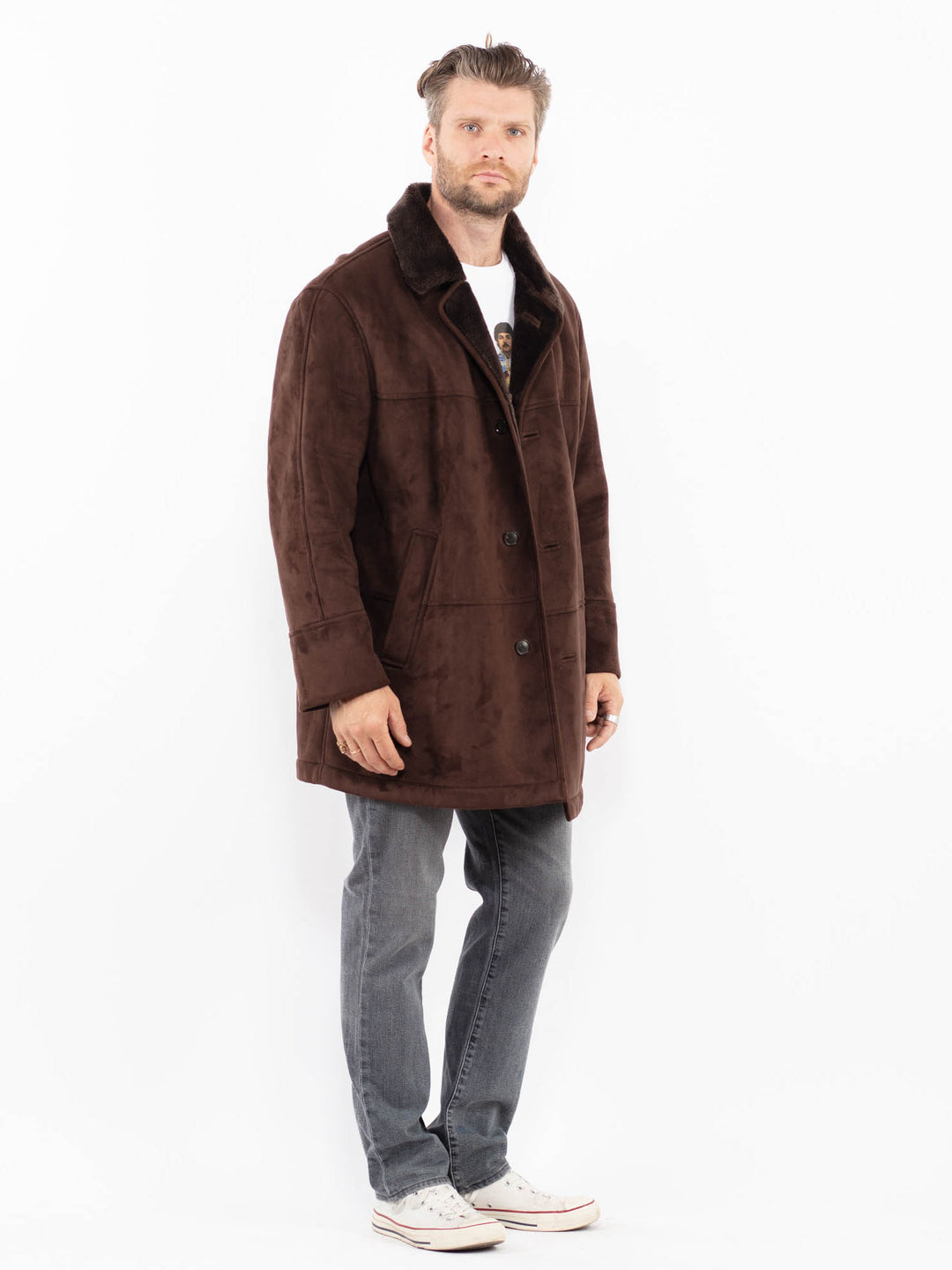Vintage 00's Men Faux Sheepskin Coat in BrownZ2019