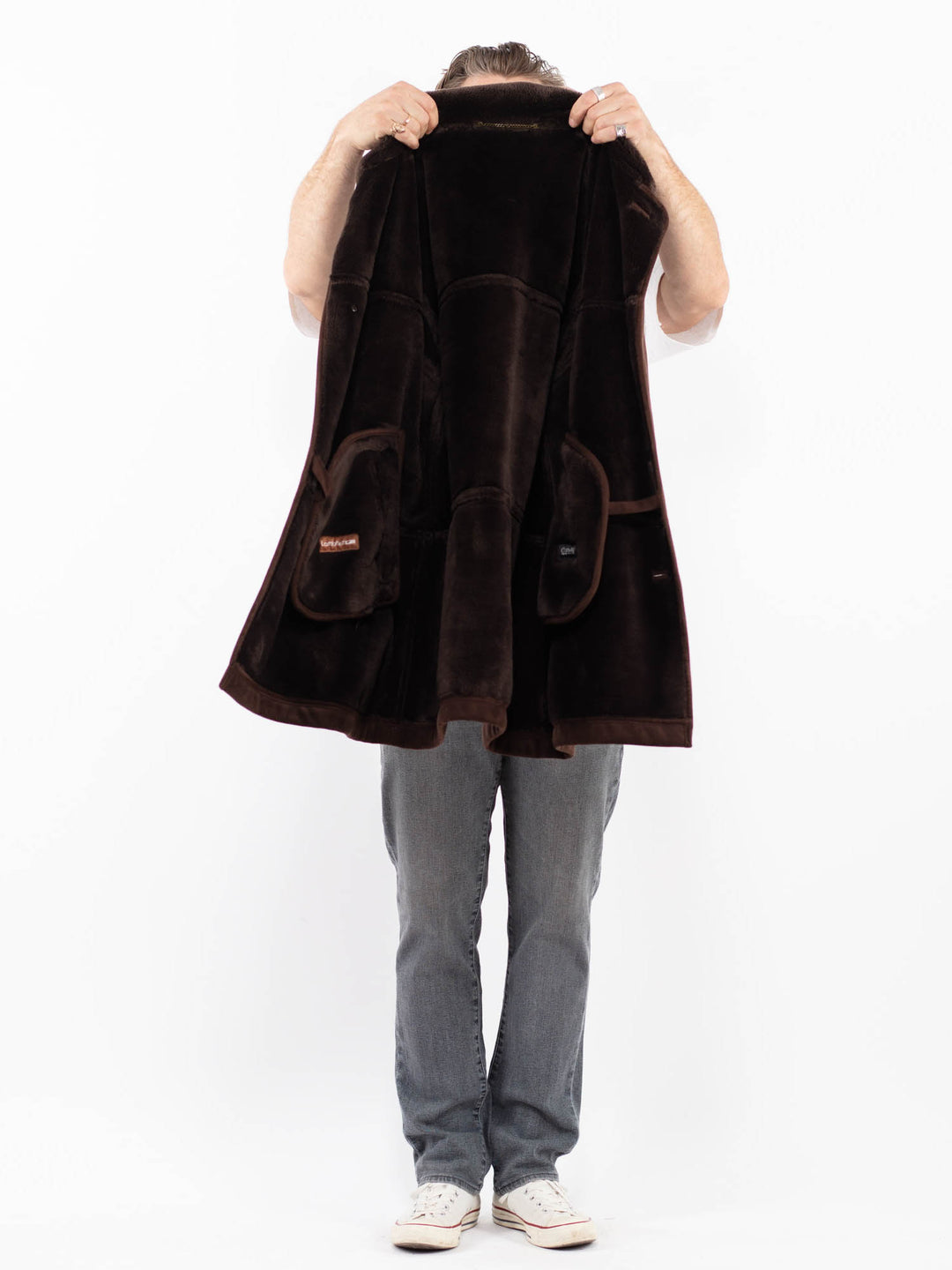 Vintage 00's Men Faux Sheepskin Coat in BrownZ2019