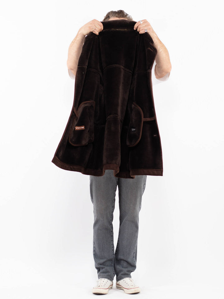 Vintage 00's Men Faux Sheepskin Coat in BrownZ2019