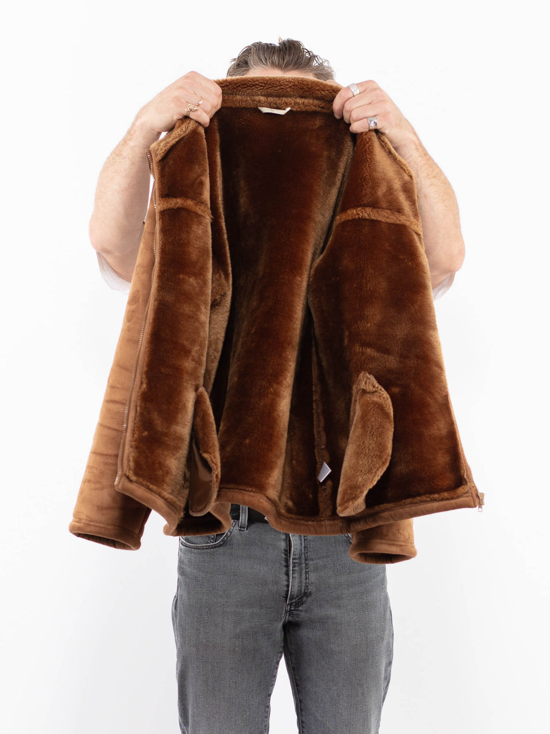 Vintage 00's Men Faux Sheepskin Jacket in BeigeZ2018