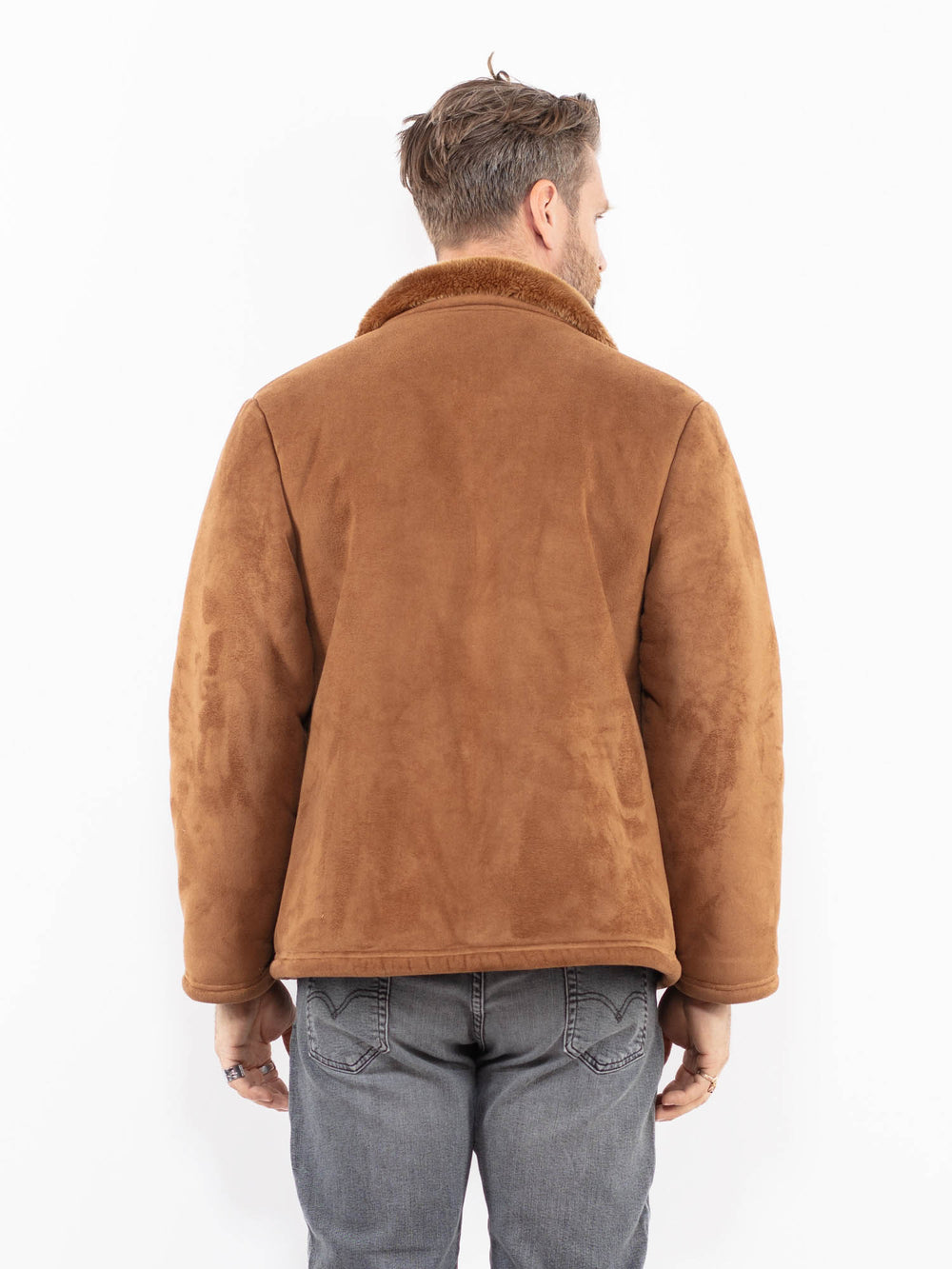 Vintage 00's Men Faux Sheepskin Jacket in BeigeZ2018