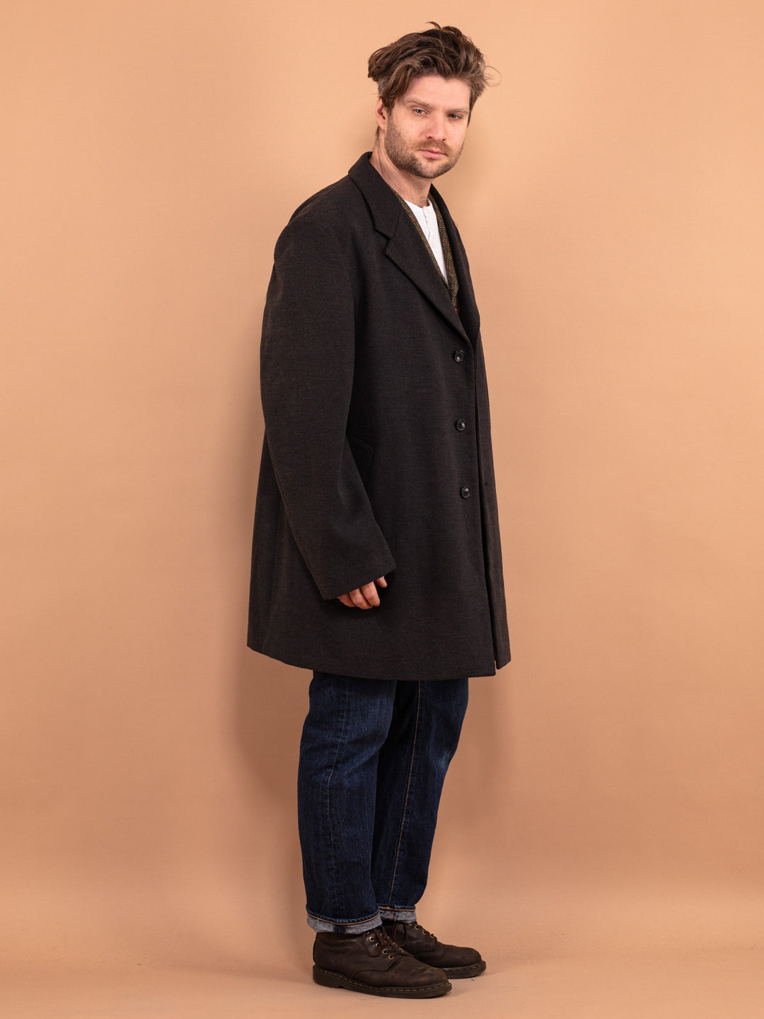 Vintage 00's Men Faux Wool Overcoat in Gray - NorthernGrip