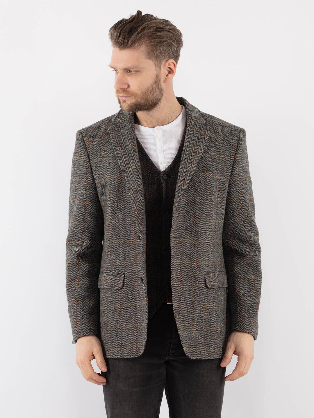 Vintage 00's Men Harris Tweed Jacket in GrayZ981