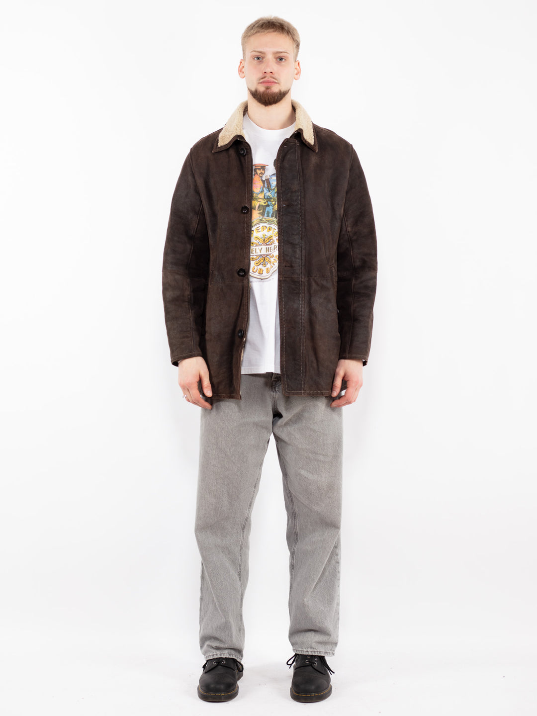 Vintage 00's Men Sheepskin Coat in Brown