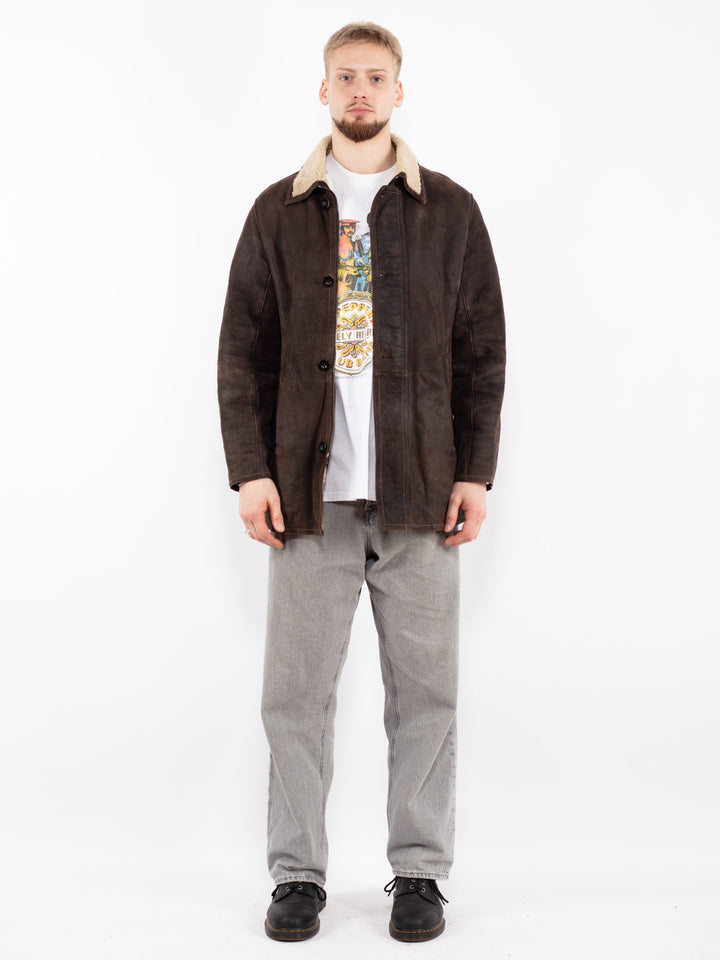 Vintage 00's Men Sheepskin Coat in Brown