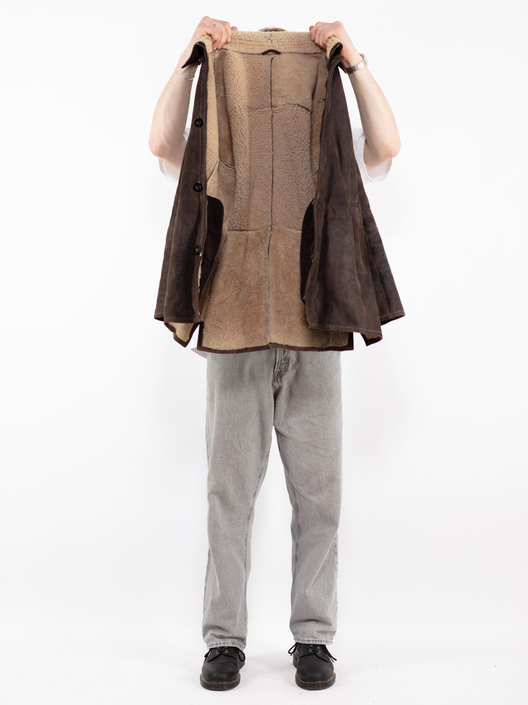 Vintage 00's Men Sheepskin Coat in Brown