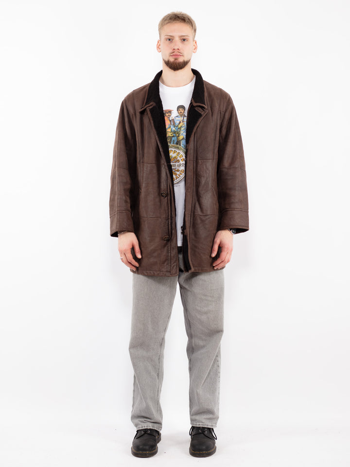 Vintage 00's Men Sheepskin Coat in Brown