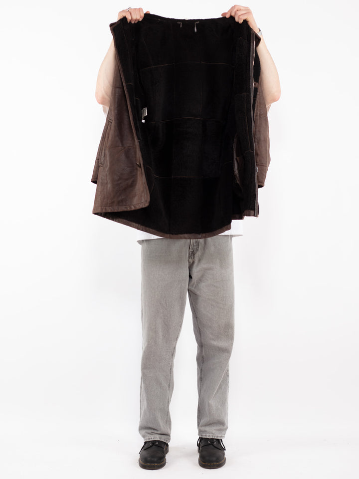 Vintage 00's Men Sheepskin Coat in Brown