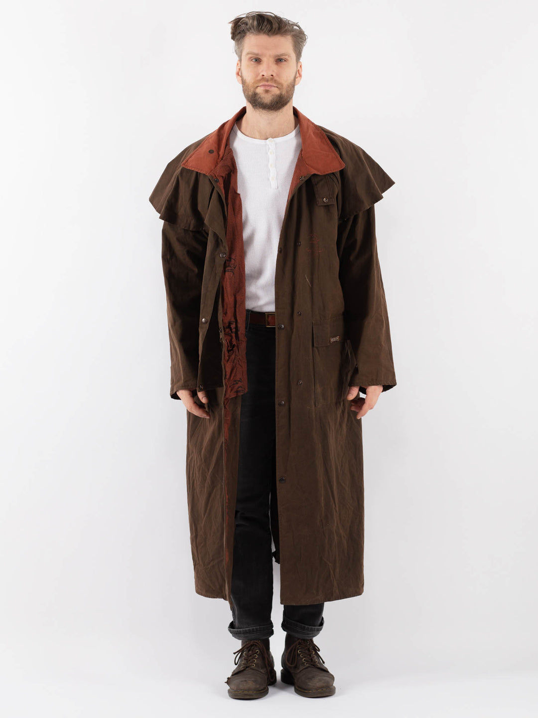 Vintage 00's Men Waxed Canvas Coat in BrownZ882