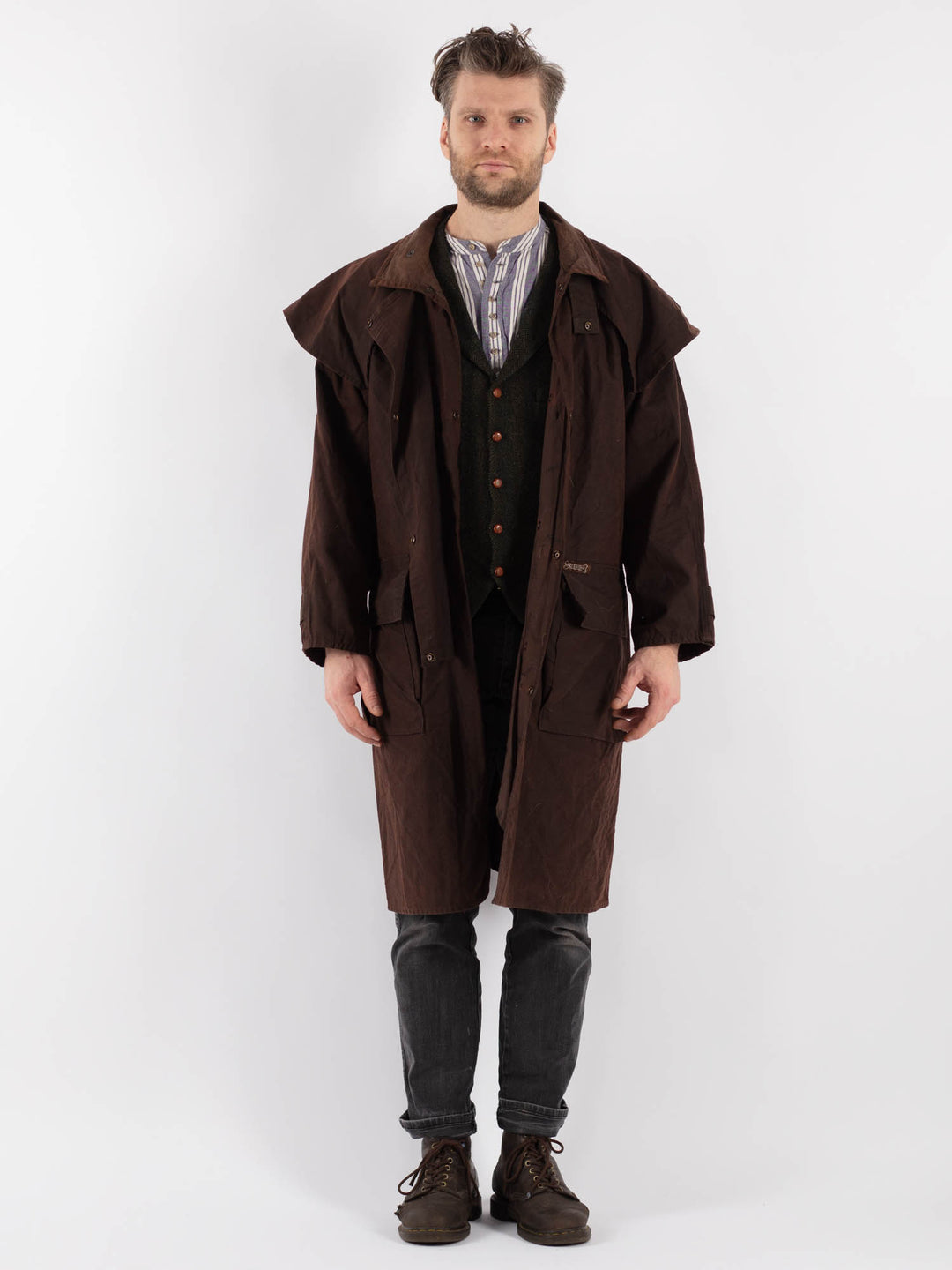Vintage 00's Men Waxed Canvas Coat in BrownZ520