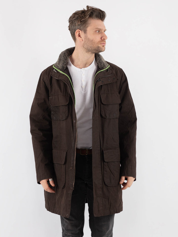 Vintage 00's Men Waxed Canvas Coat in BrownZ685