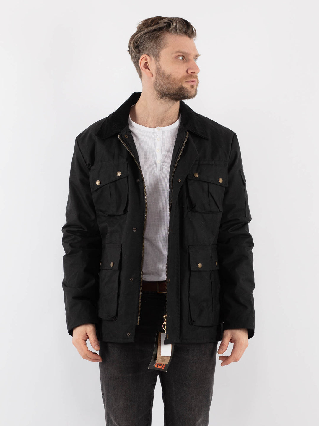 Vintage 00's Men Waxed Canvas Jacket in BlackZ931