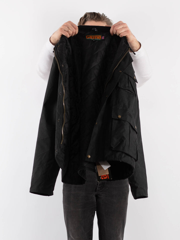 Vintage 00's Men Waxed Canvas Jacket in BlackZ931