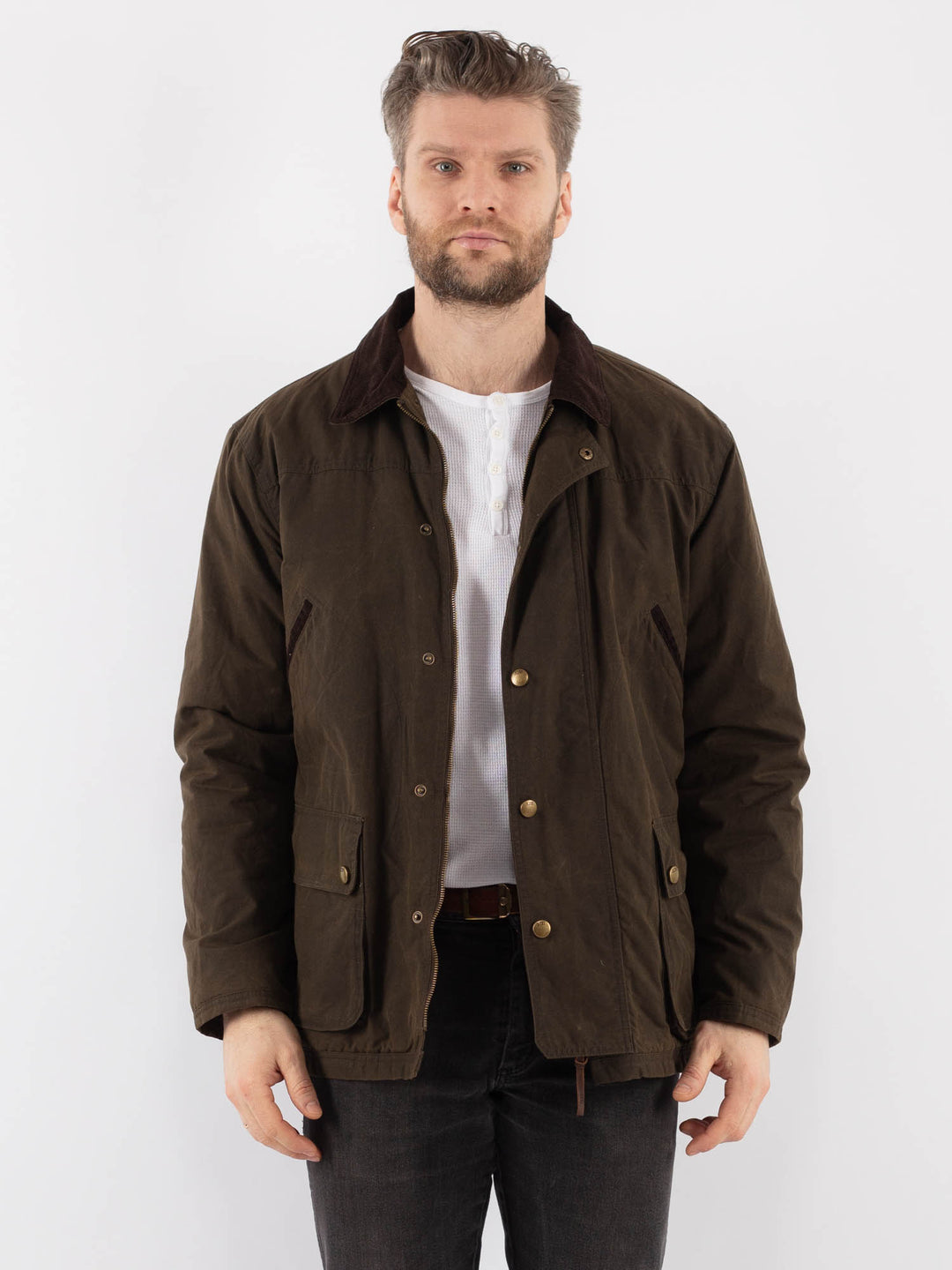 Vintage 00's Men Waxed Canvas Jacket in BrownZ912
