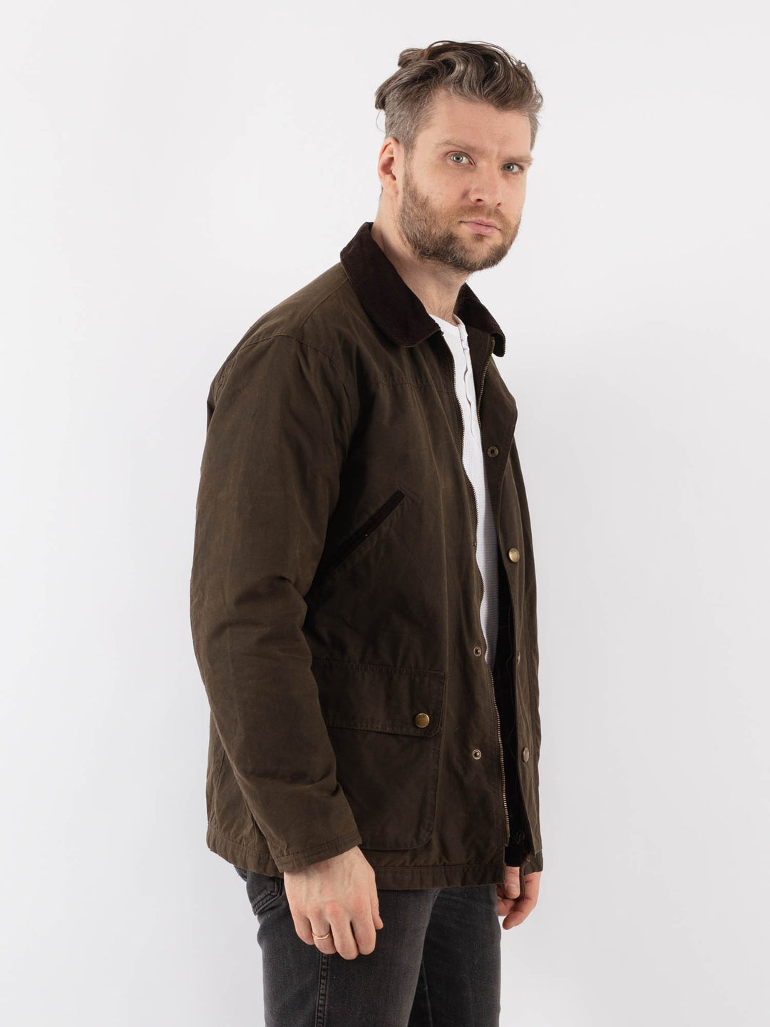 Vintage 00's Men Waxed Canvas Jacket in BrownZ912